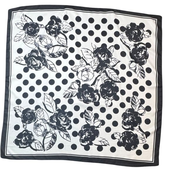 2/$30 NEW Groovy Retro Flower Power Black White Geometric Printed Silky Scarf - Picture 8 of 10